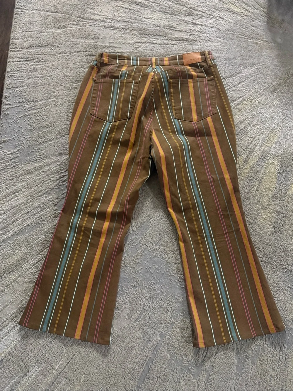 Judy Blue flare jeans mid rise stripe Stretch brown pink yellow blue 18W - Picture 5 of 12